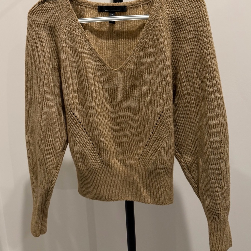 White House Black Market Tan V-Neck Sweater